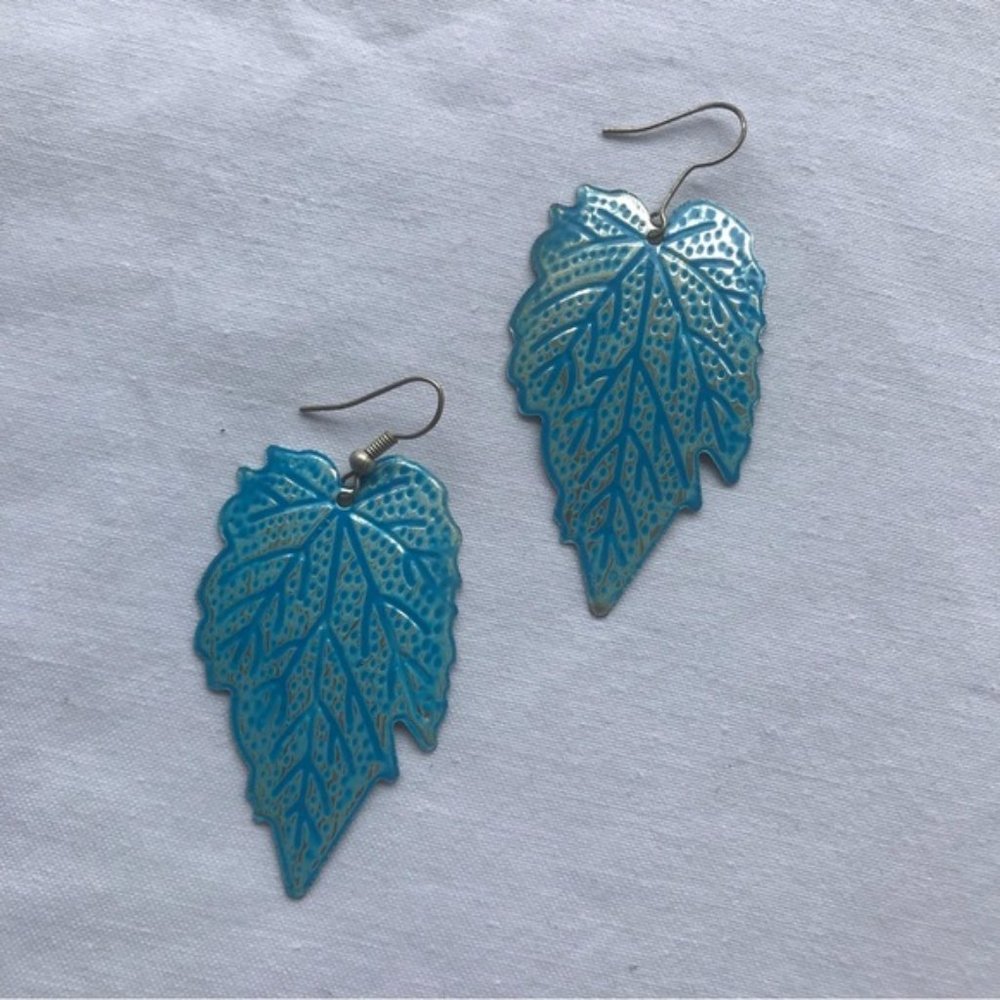 Blue Leaf Lightweight Earrings - Perfect Condition